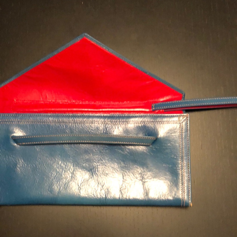 TUSK blue leather envelope clutch